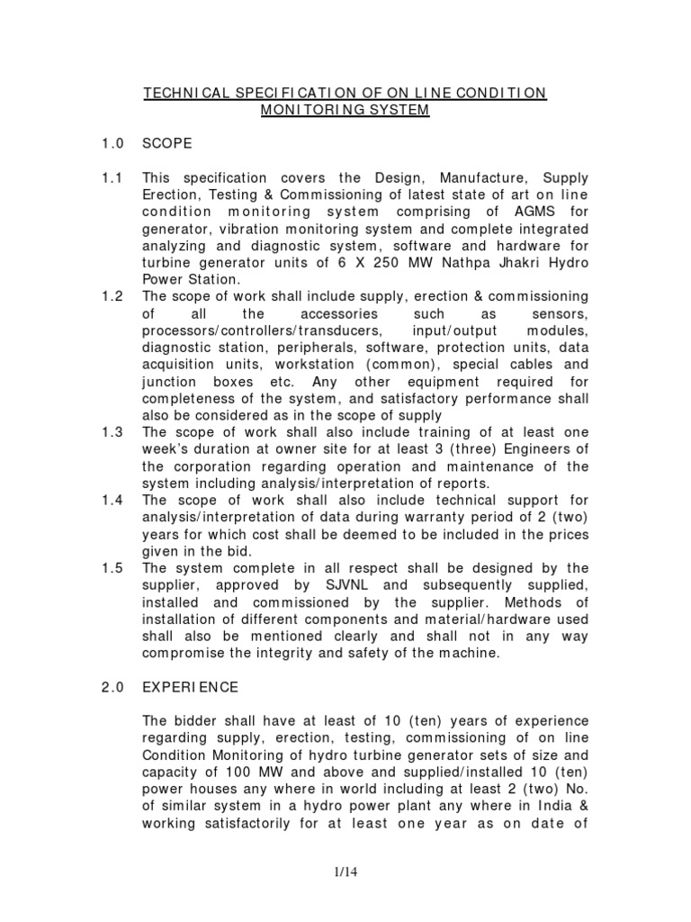 Online Condition Monitoring System Specs | PDF | Computer Hardware ...