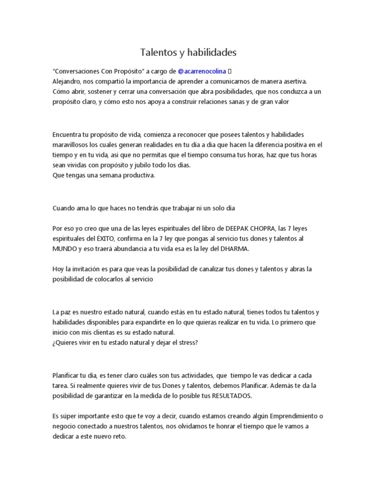 Talentos y Habilidades | PDF | Crecimiento personal y profesional ...