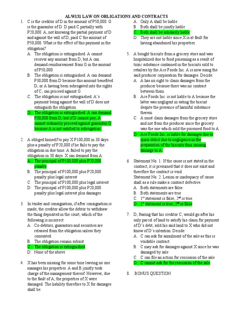Analysis of Key Legal Concepts Related to Obligations and Contracts Law ...