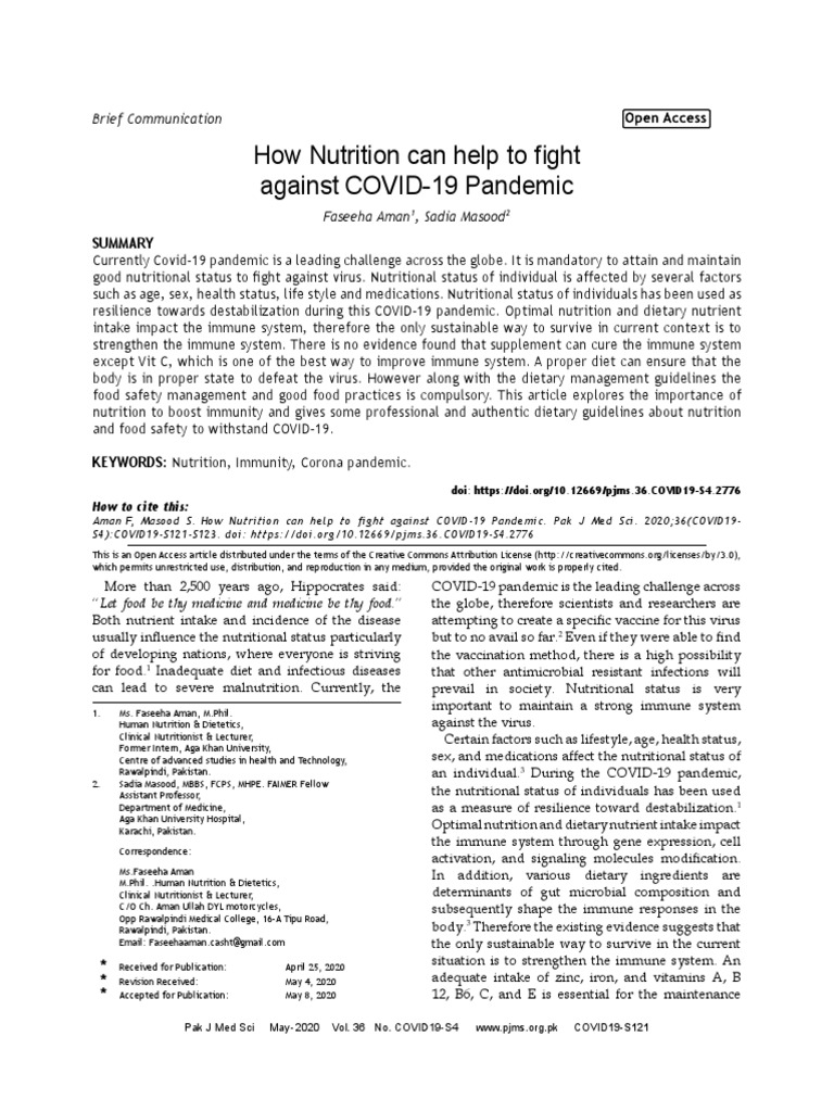 Nutrition's Role in COVID-19 Defense | PDF | Vegetables | Foods