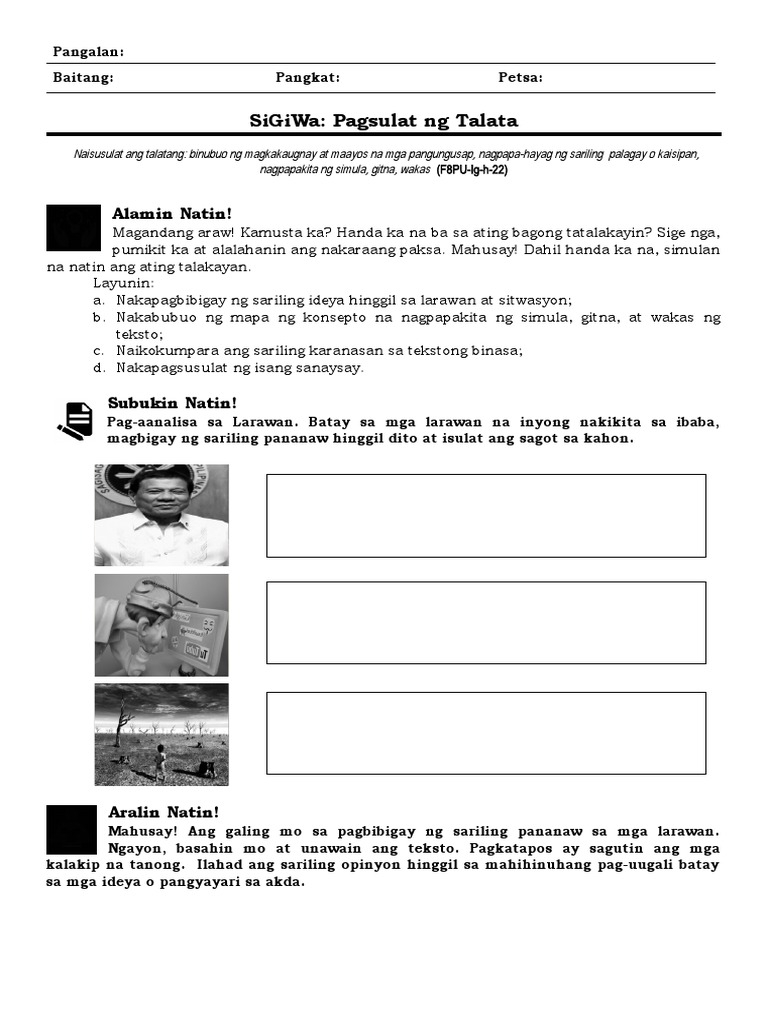 Activity Sheet Talata | PDF