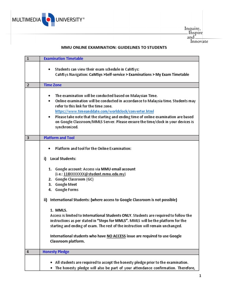 MMU Online Exam Guidelines for Students | PDF | Test (Assessment ...