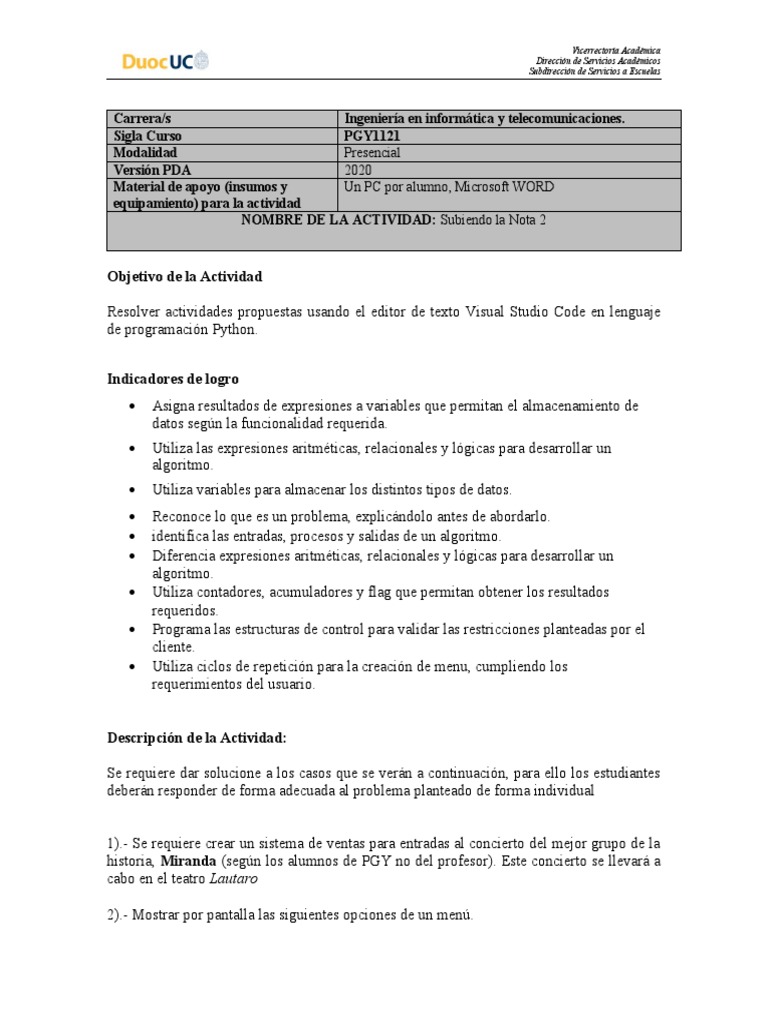 Actividad de Programación en Python | PDF | Algoritmos | Lenguaje de ...