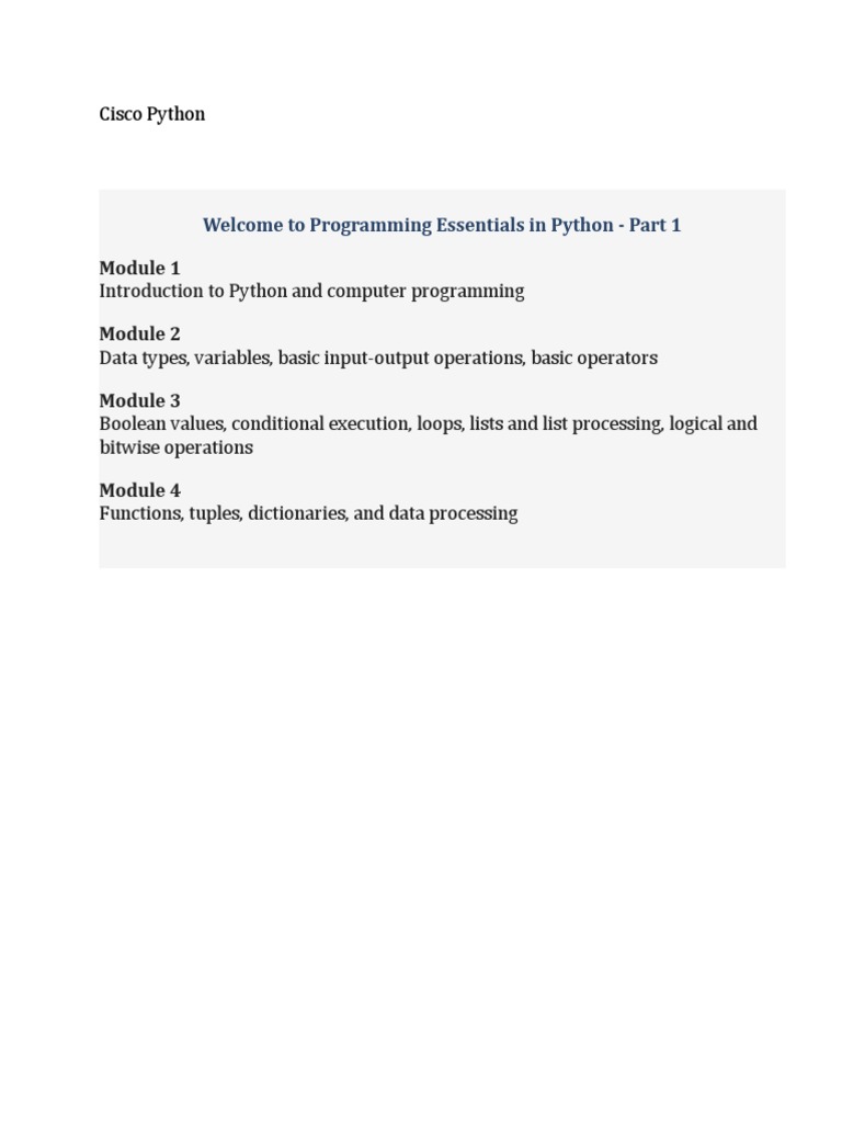 Cisco Python: Welcome To Programming Essentials in Python - Part 1 ...