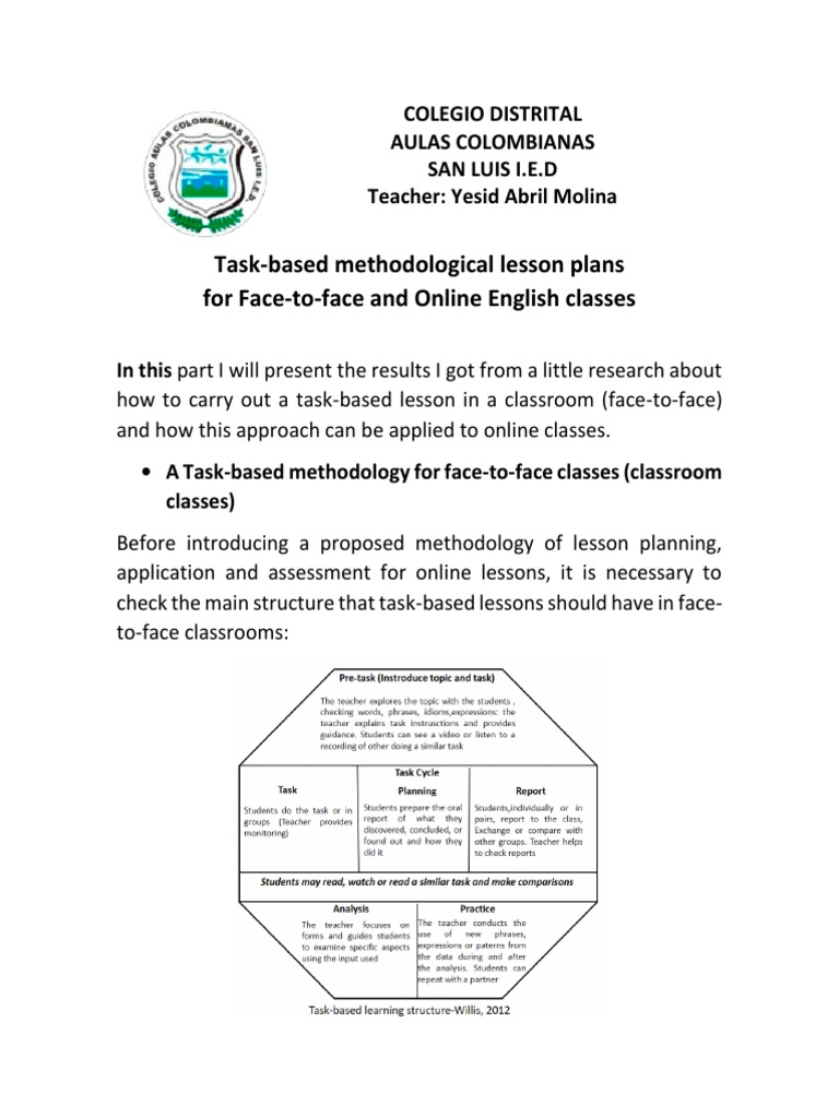 Task-Based Lesson Plans for English Classes | PDF | Educational ...