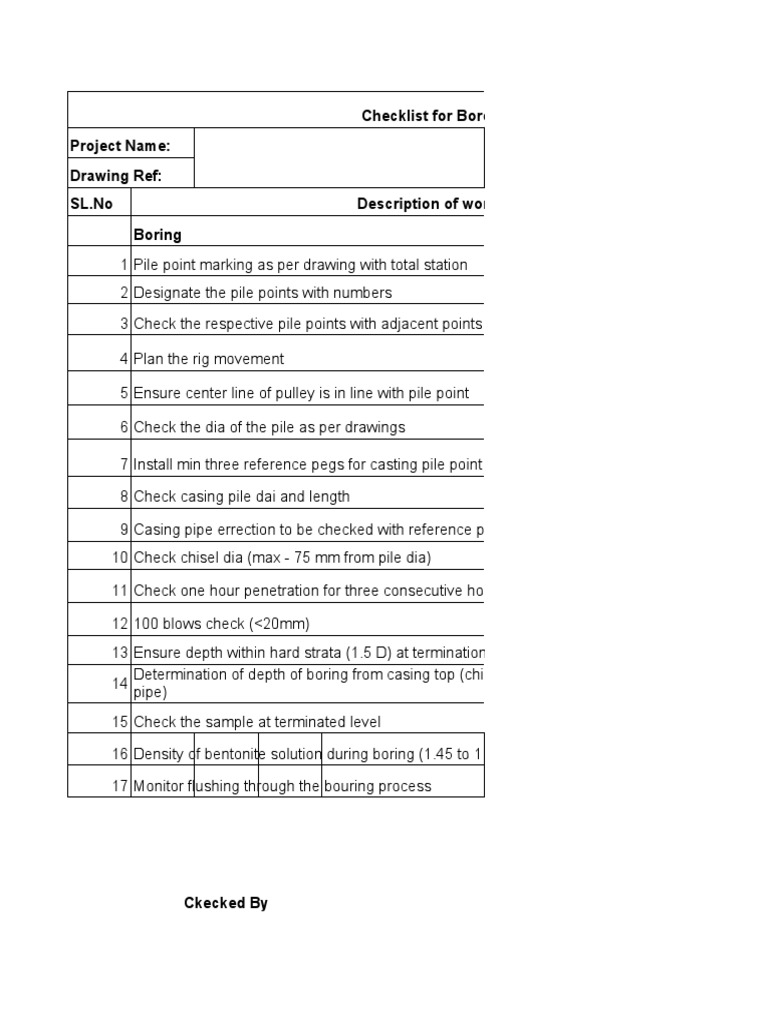 Bored Cast In-Situ Pile Checklist | PDF