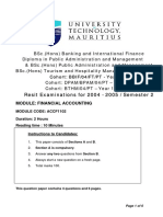 Resit Examinations For 2004 - 2005 / Semester 2: Module: Financial Accounting