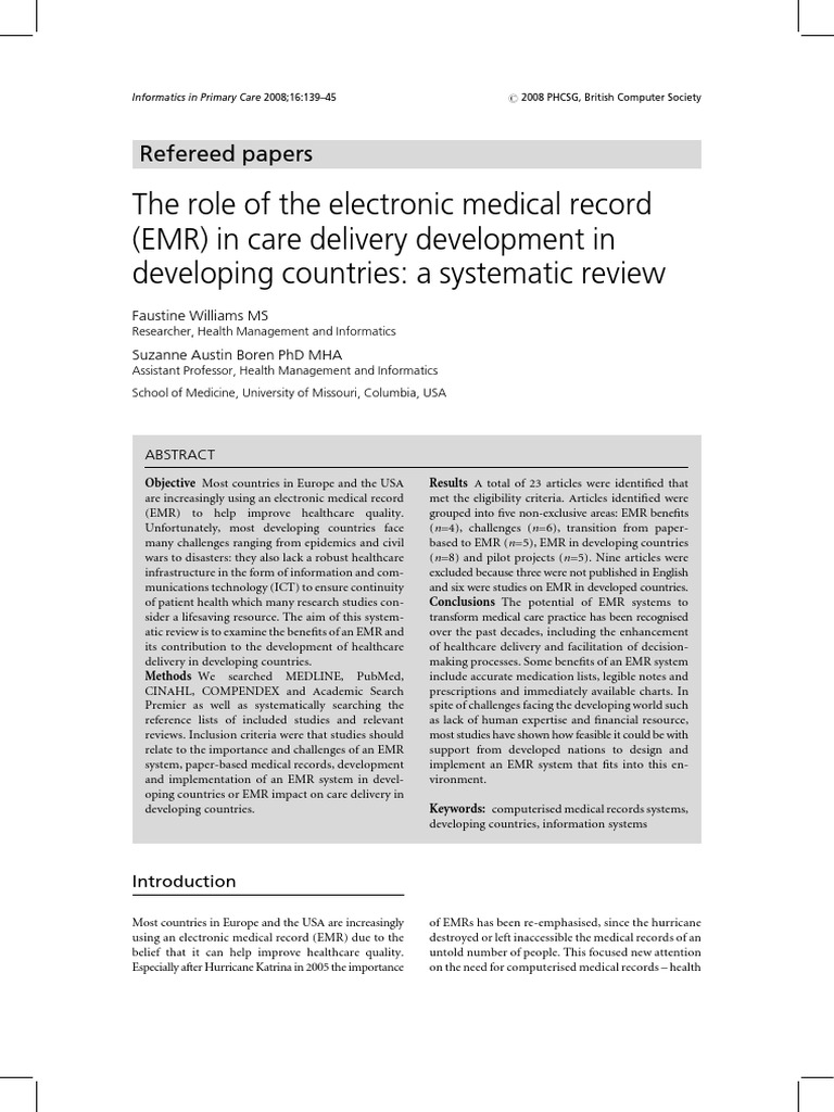 EMR Impact on Healthcare in Developing Countries | PDF | Electronic ...