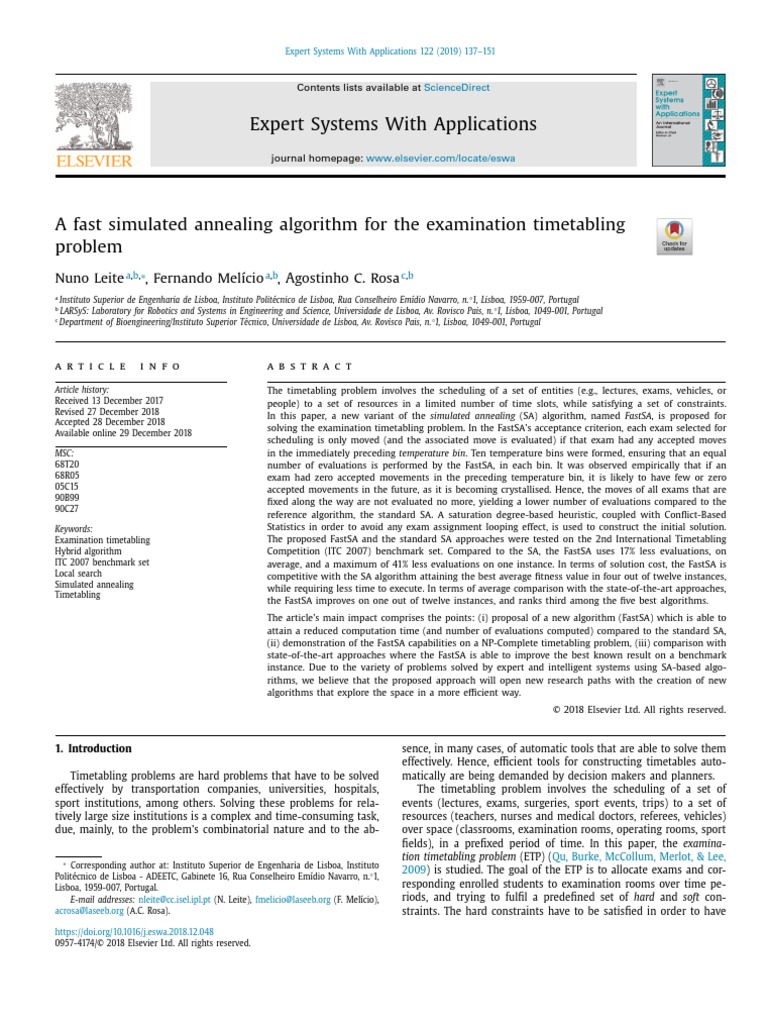 A Fast Simulated Annealing Algorithm For The Examination Timetabling ...