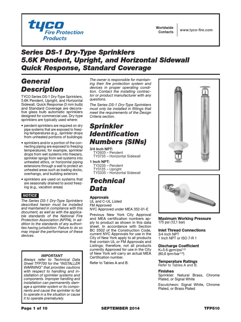 Tyco Dry Sprinkler PDF Fire Sprinkler System Pipe (Fluid Conveyance)