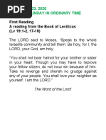 First Reading A Reading From The Book of Leviticus (LV 19:1-2, 17-18)