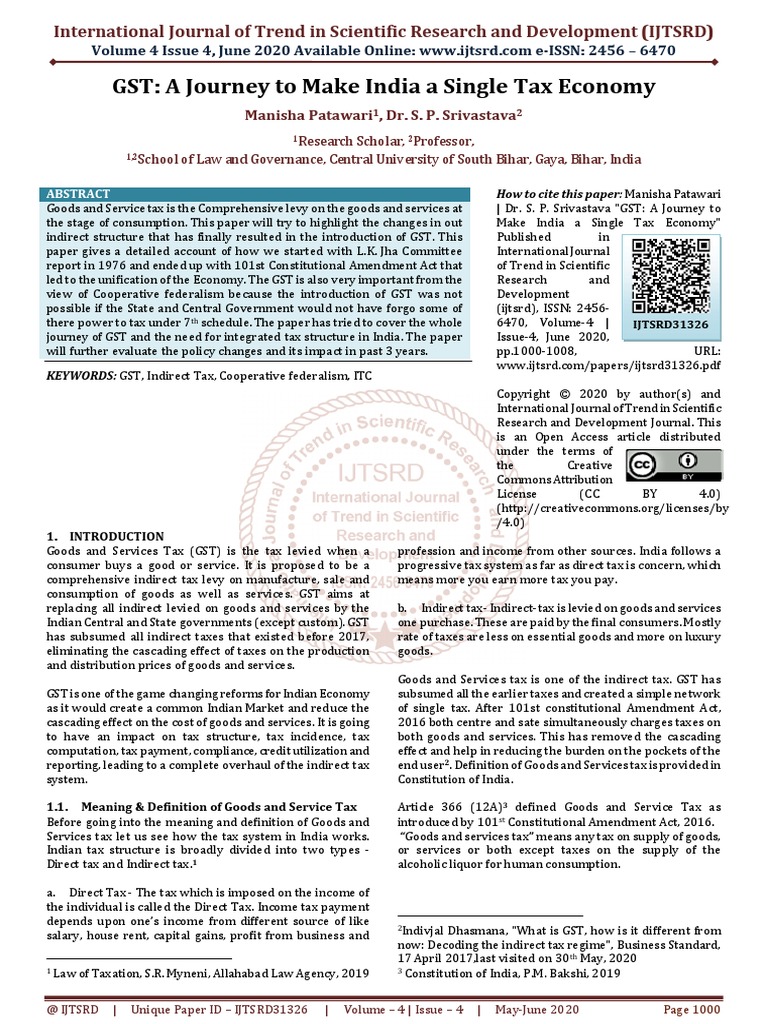 GST A Journey To Make India A Single Tax Economy | PDF | Value Added ...