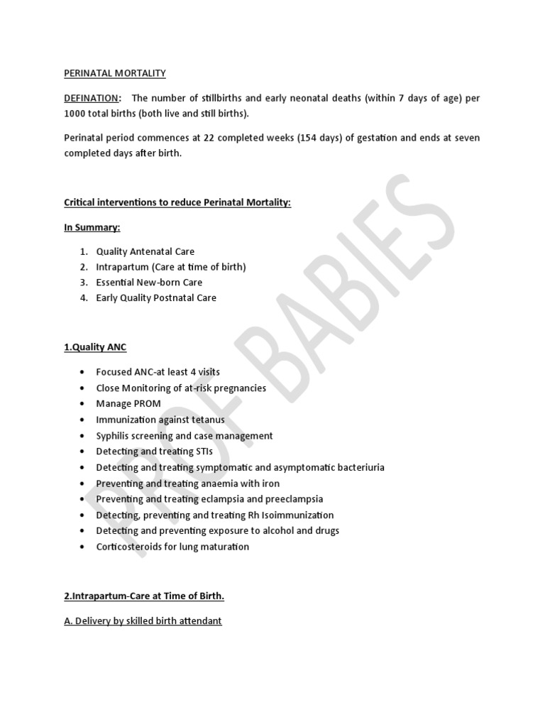 Critical Interventions To Reduce Perinatal Mortality: in Summary | PDF ...