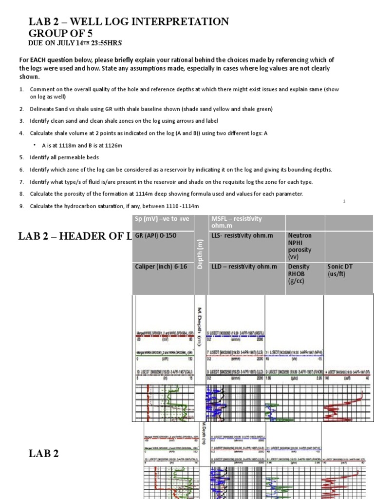 Lab 2 - Well Log Interpretation Group of 5: Due On July 14 23:55HRS | PDF