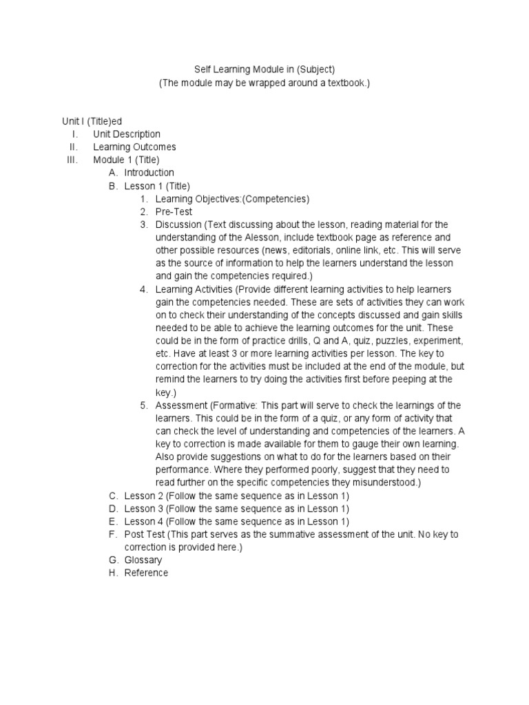 Format For Self Learning Module | PDF | Educational Assessment | Learning