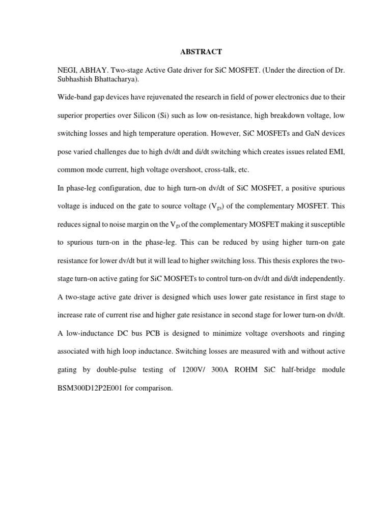 Two Stage Active Gate Driver For Sic Mosfet By Abhay Negi Field Effect Transistor Mosfet