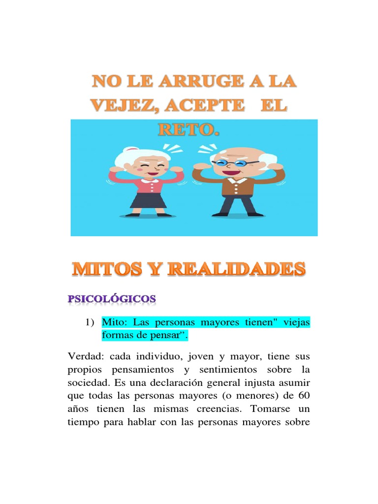 Mitos y Realidades en La 3ra Edad. | PDF | Vejez | Envejecimiento