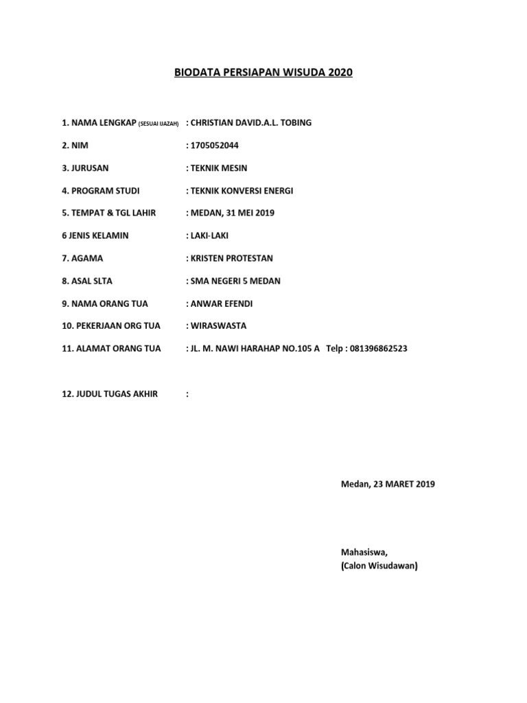 Biodata Wisudawan Teknik Mesin 2020 | PDF | Sains & Matematika