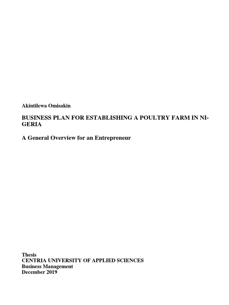 Business Plan For Establishing A Poultry Farm in NiGeria A General Overview For An Entrepreneur