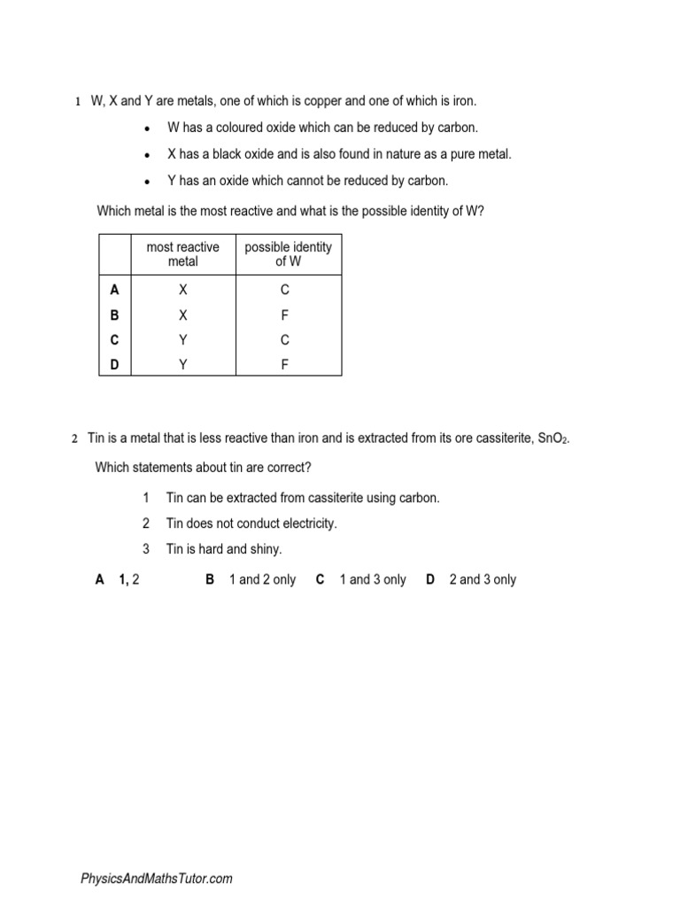Class 10 Reactivity Series Exam Guide | PDF | Magnesium | Oxide