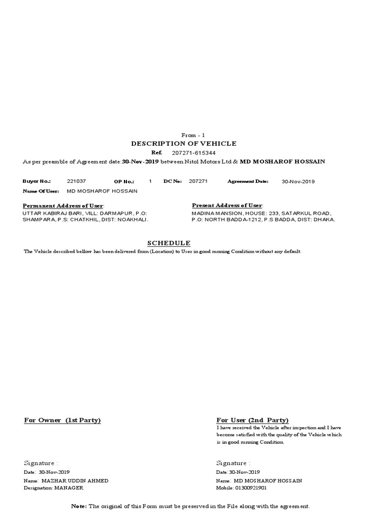 Description of Vehicle: From - 1 | PDF