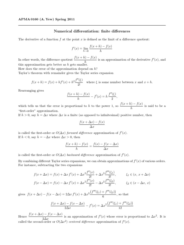 A Comprehensive Overview of Numerical Differentiation Using Finite ...