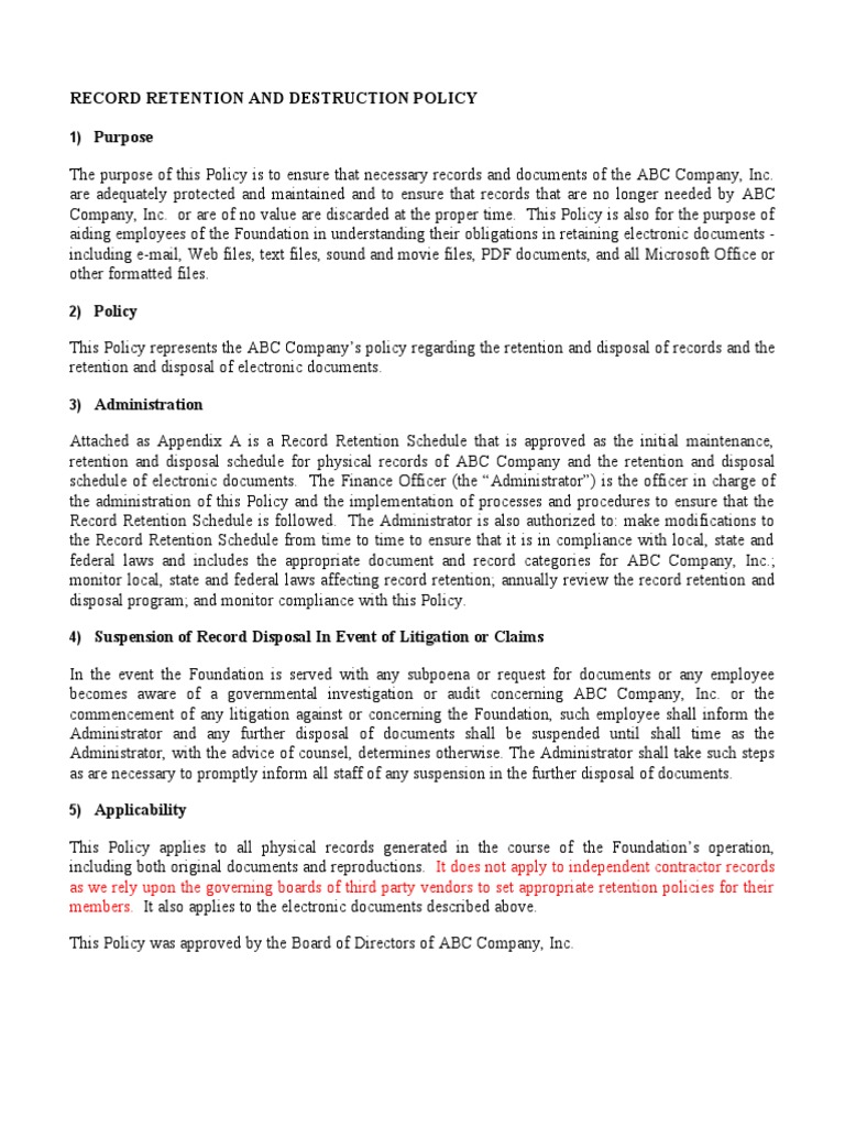 Record Retention Policy PDF Computer File Government