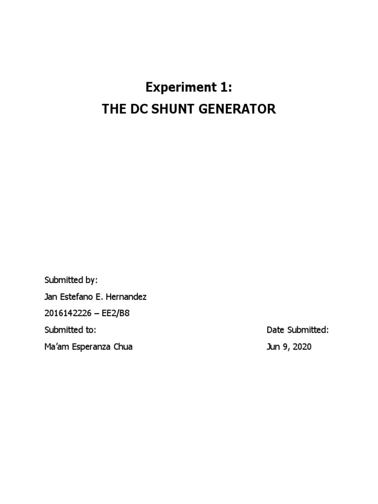 Experiment 1 The DC Shunt Generator PDF Electric Generator Power (Physics)