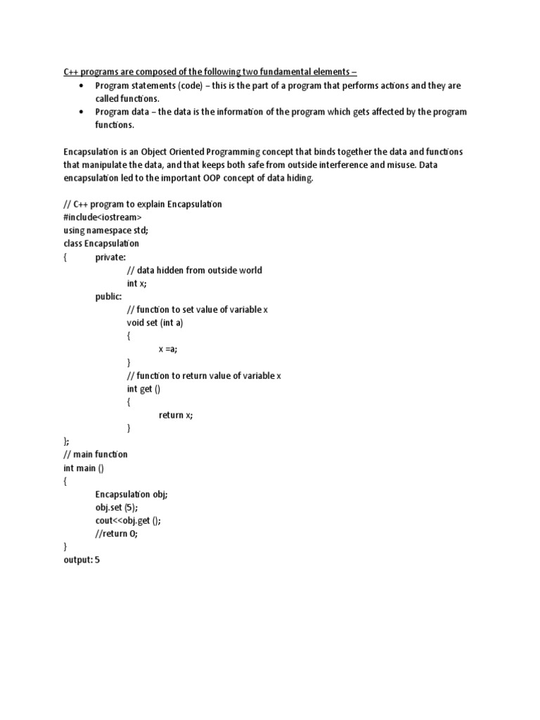 Encapsulation in CPP | PDF | Class (Computer Programming) | Method ...