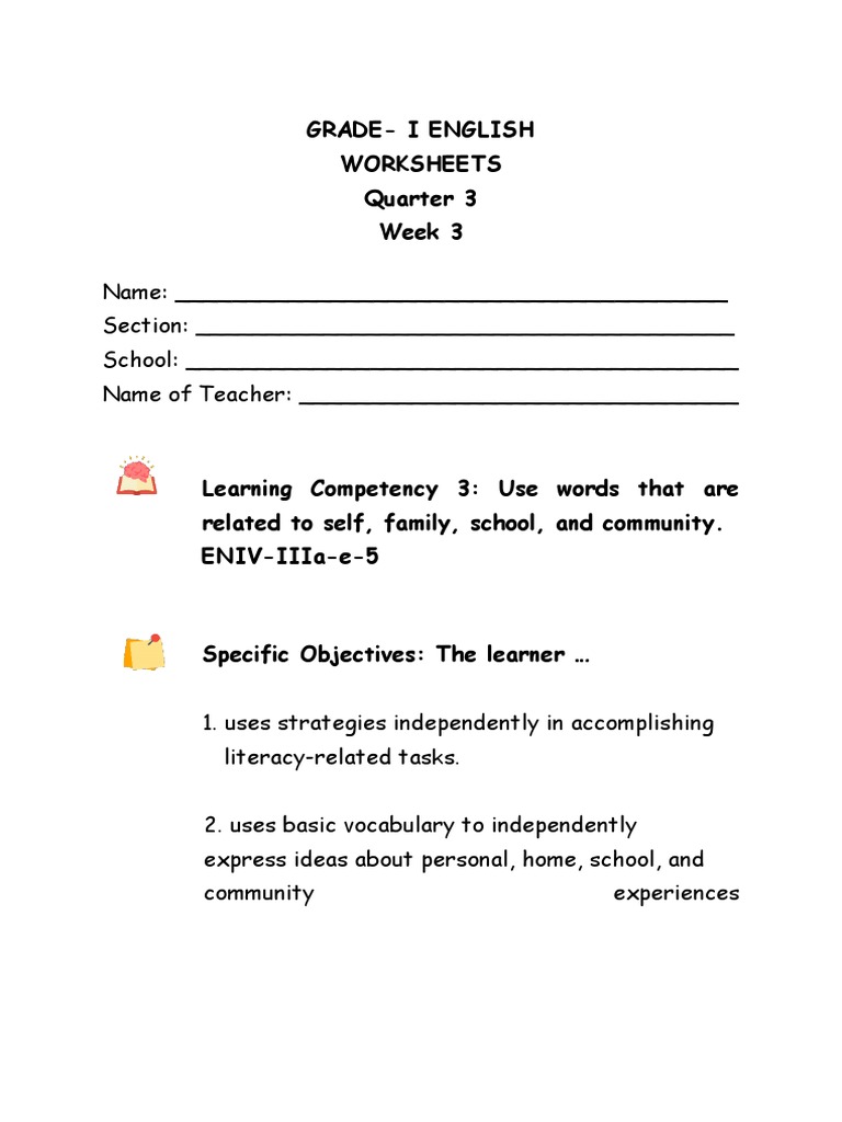 Longakit - English 1 Worksheets LC3 | PDF