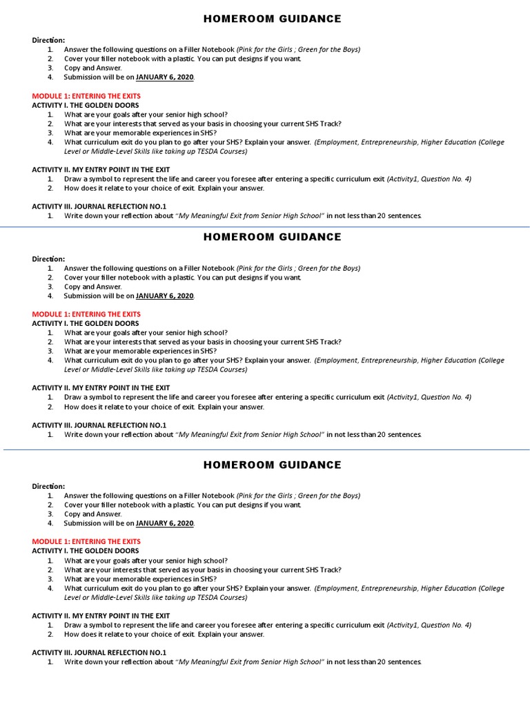 Homeroom Guidance Activities for SHS | PDF | Curriculum | Behavior ...