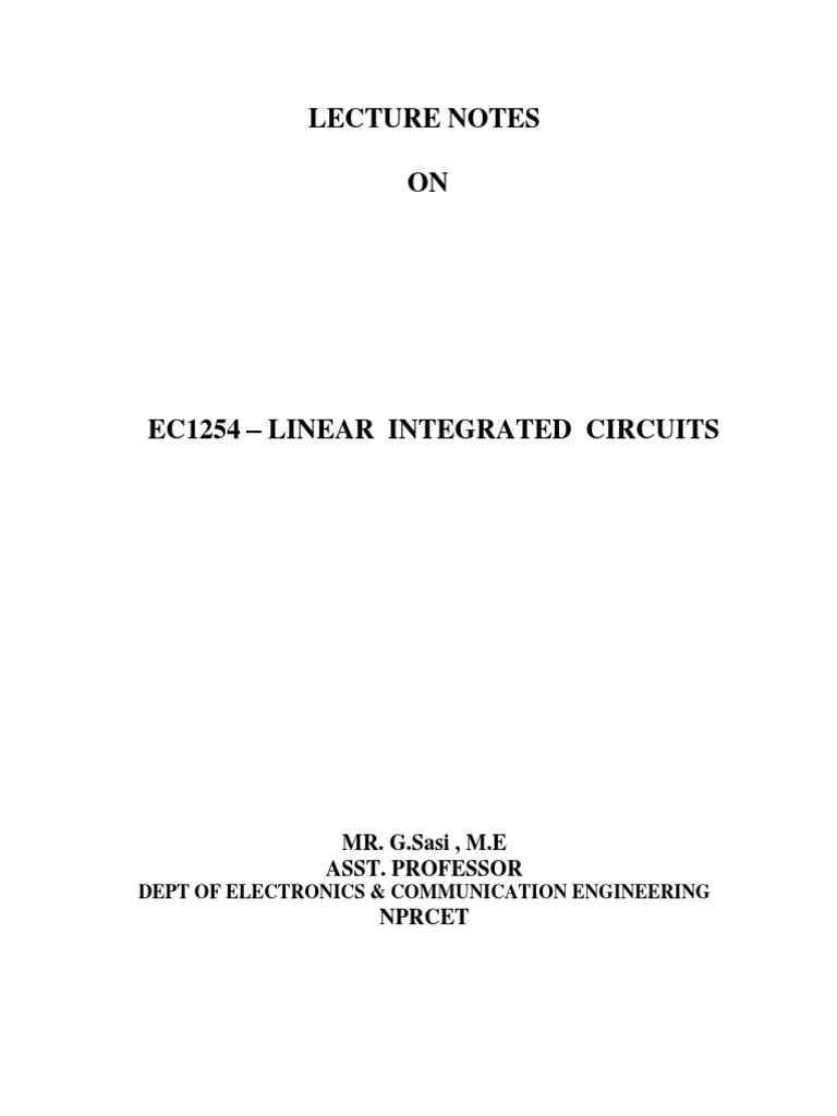 Linear Integrated Circuits Overview | PDF | Integrated Circuit ...