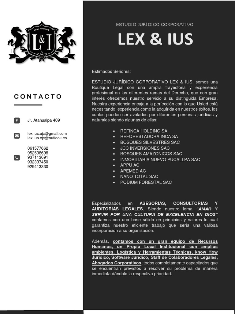 Carta Presentacion Lex & Ius | PDF | Despacho de abogados | Industrias