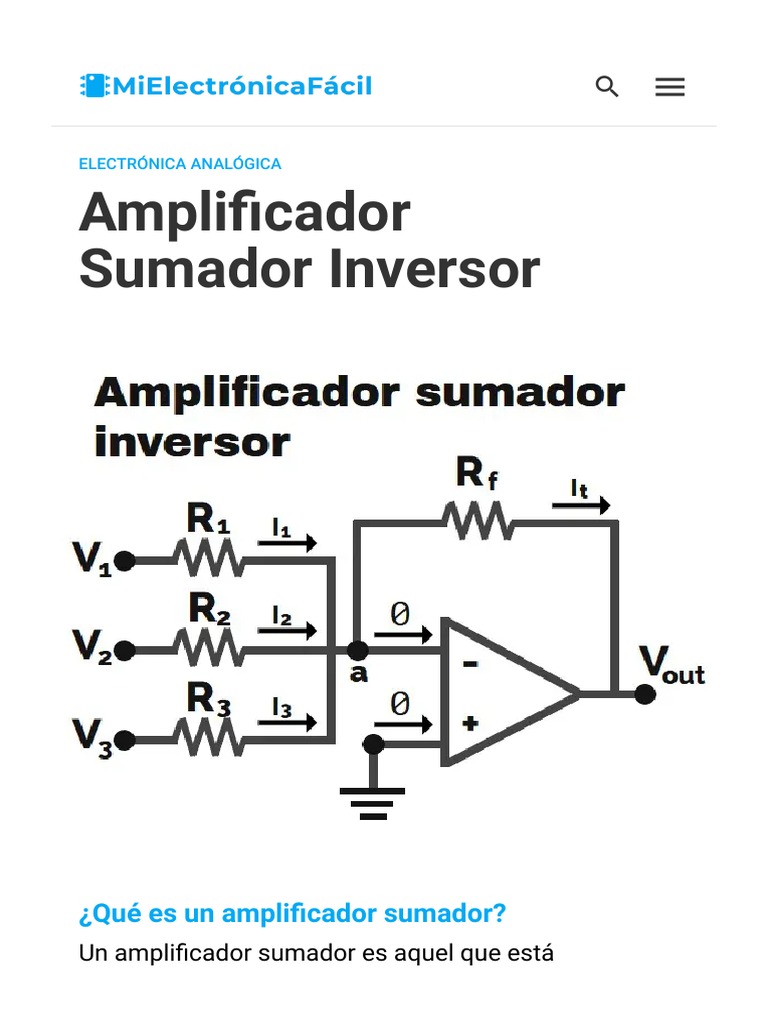 Amplificador Sumador Inversor (Fórmula y Aplicaciones) | PDF