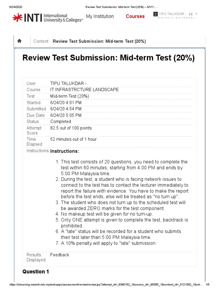 Review Test Submission - Mid-Term Test (20%) - MYI1... - PDF | PDF ...