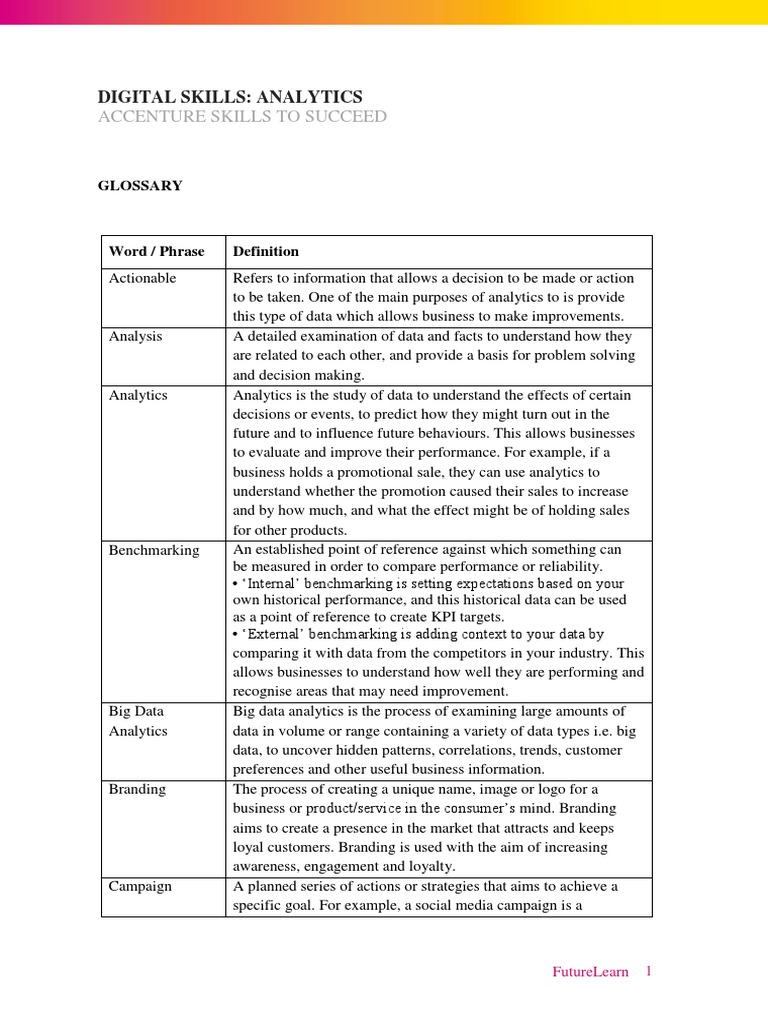 Digital Skills: Analytics Glossary | PDF | Analytics | Social Media