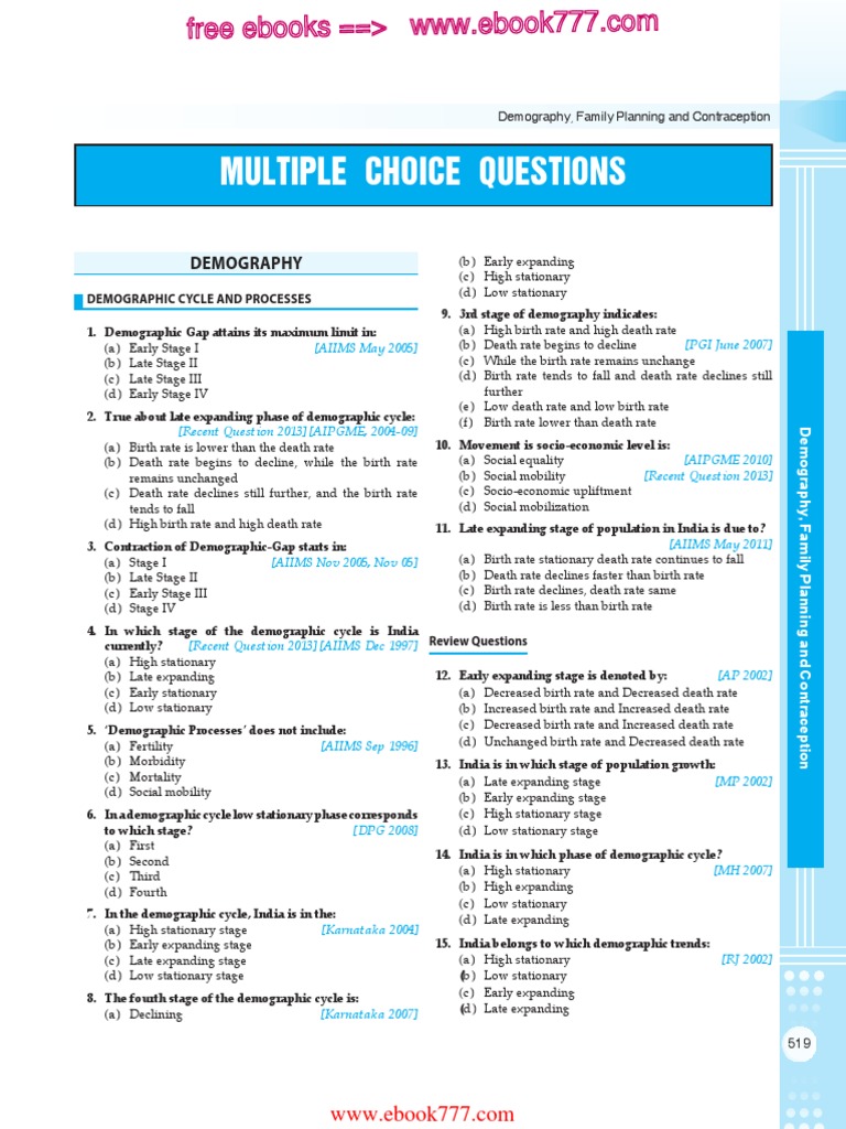 Demography and Family Planning MCQs | PDF | Total Fertility Rate ...