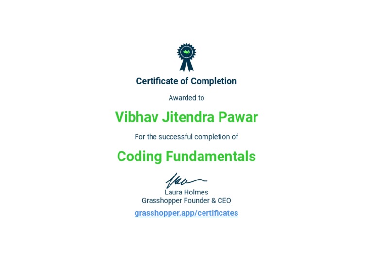 Vibhav Jitendra Pawar Coding Fundamentals: Certificate of Completion | PDF