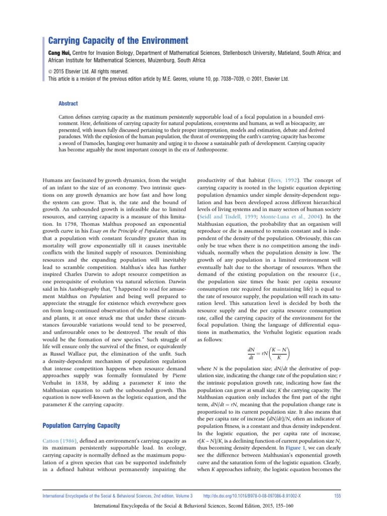 Carrying Capacity of The Environment | PDF | Sustainability | Ecology