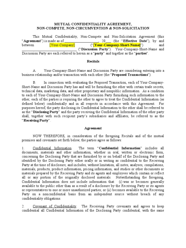 Mutual Confidentiality Agreement Template | PDF | Non Disclosure ...
