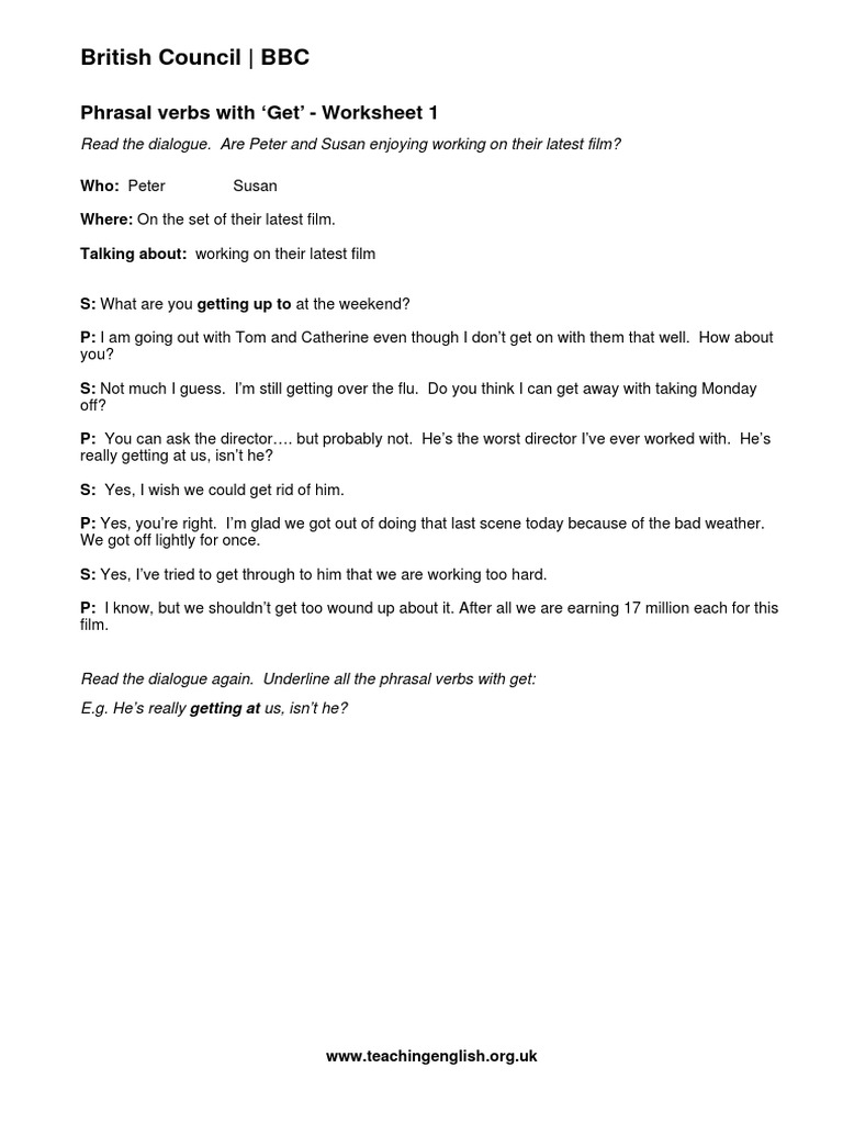 Phrasal Verbs with 'Get' Worksheet | PDF | Language Arts & Discipline | Art