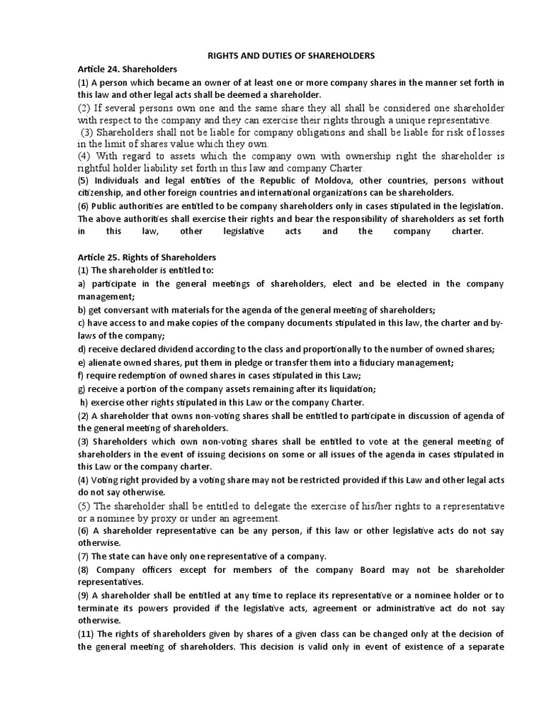 Shareholders' Rights and Responsibilities | PDF | Securities (Finance ...