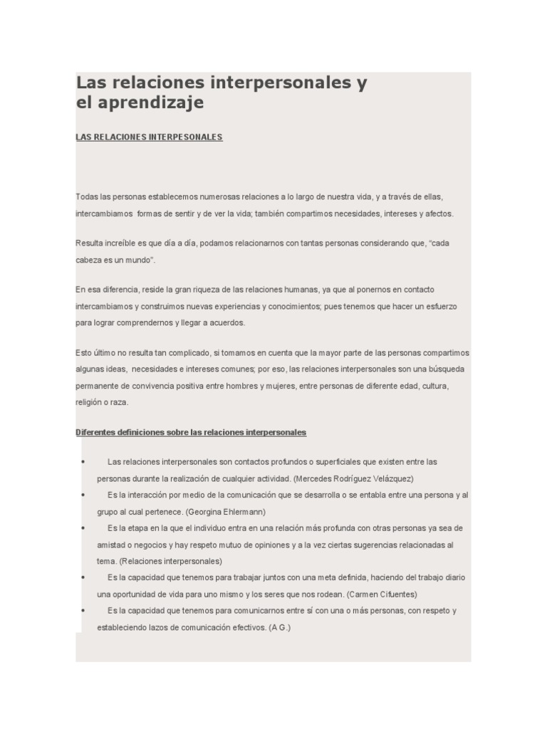 Importancia de las Relaciones Interpersonales | PDF | Relaciones ...