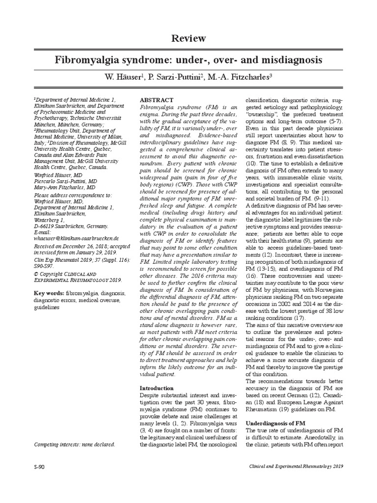 Fibromyalgia Syndrome. Under, Over and Misdiagnosis (2019) PDF