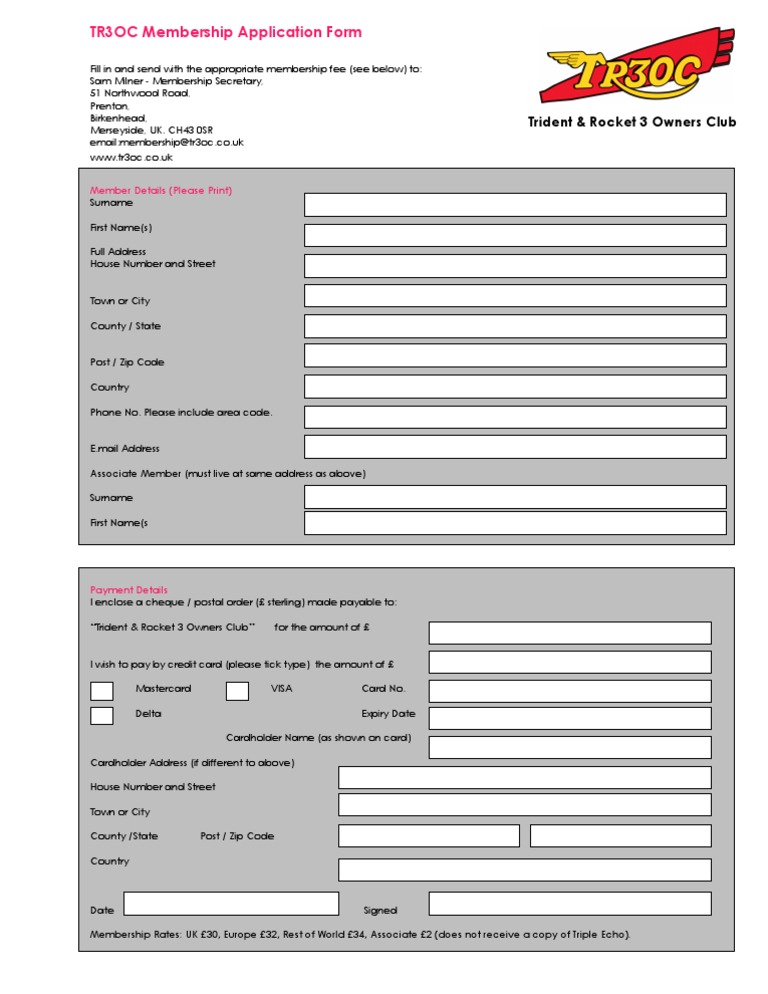 TR3OC Membership Application Form | PDF