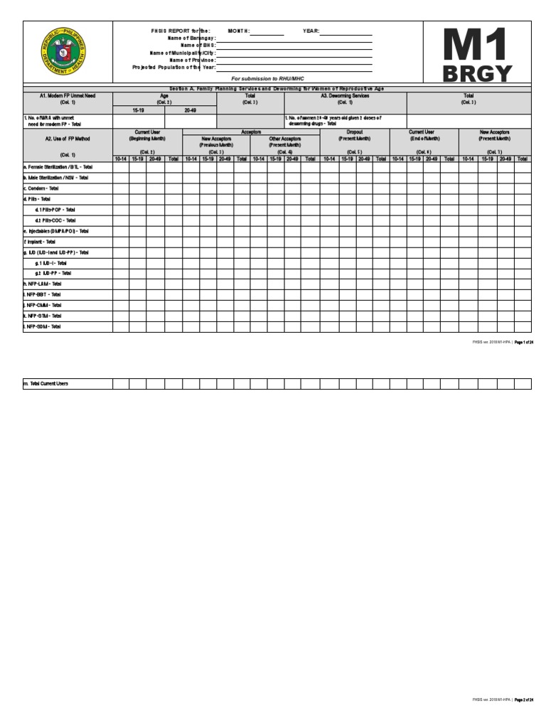 FHSIS M1 Report: Family Planning & Health | PDF | Pregnancy | Childbirth