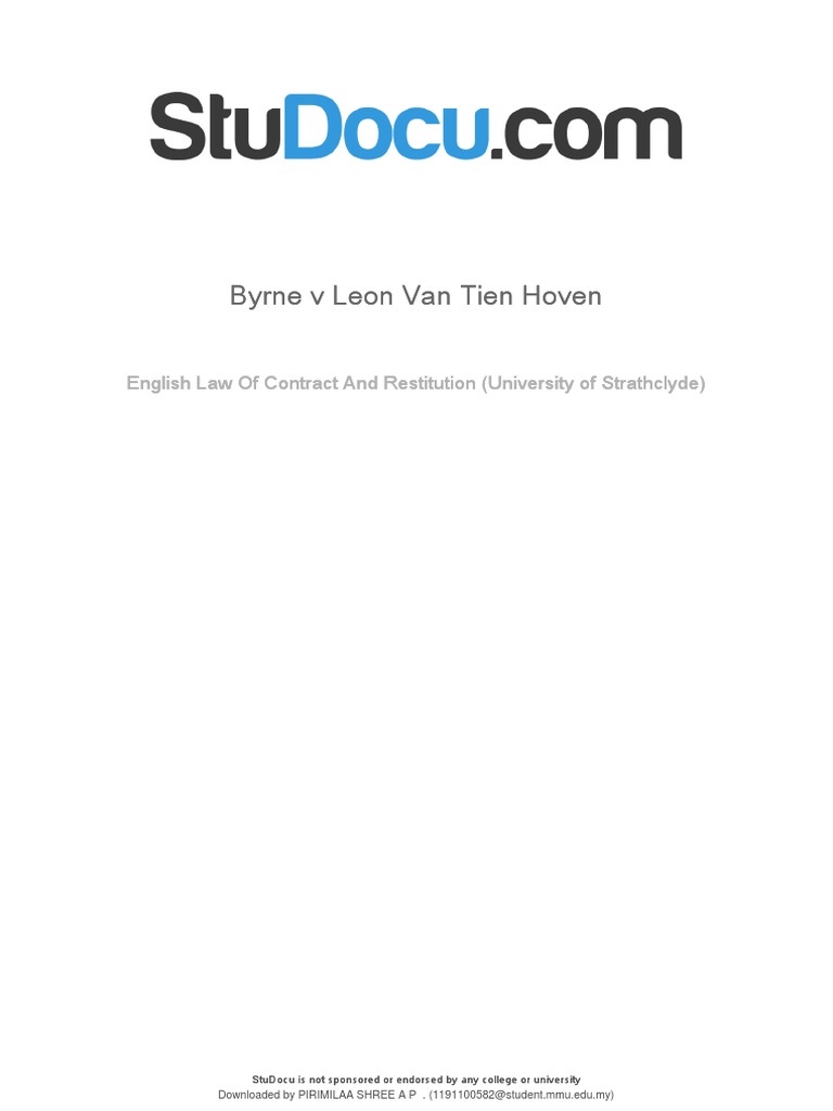 Byrne V Leon Van Tien Hoven Pdf Offer And Acceptance Breach Of Contract