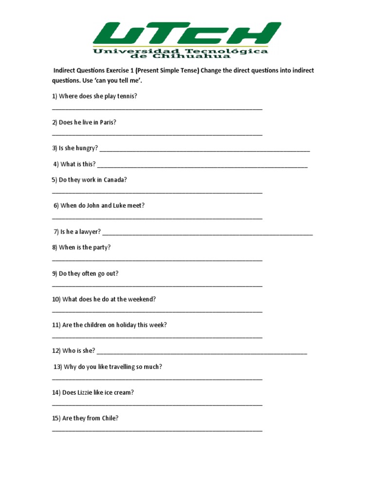 Indirect Questions Exercise (Present Simple) | PDF | Language Arts ...