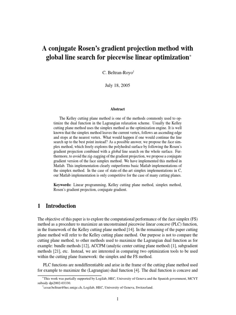A Conjugate Rosen's Gradient Projection Method With Global Line Search ...
