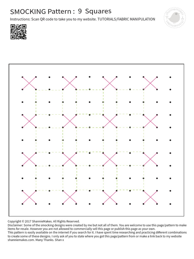 SMOCKING Pattern: 9 Squares: Instructions: Scan QR Code To Take You To ...